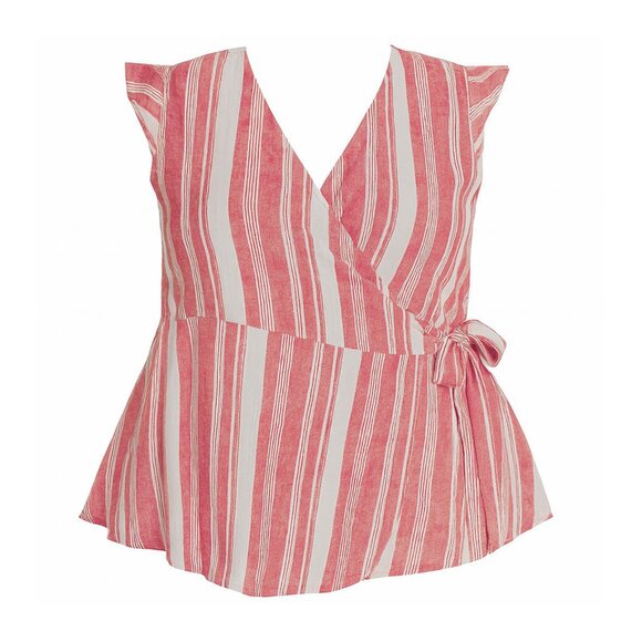Old Navy Top Wrap Linen Summer Flowy Casual Comfort Stripe Pink Plus Size 3X - Picture 1 of 6